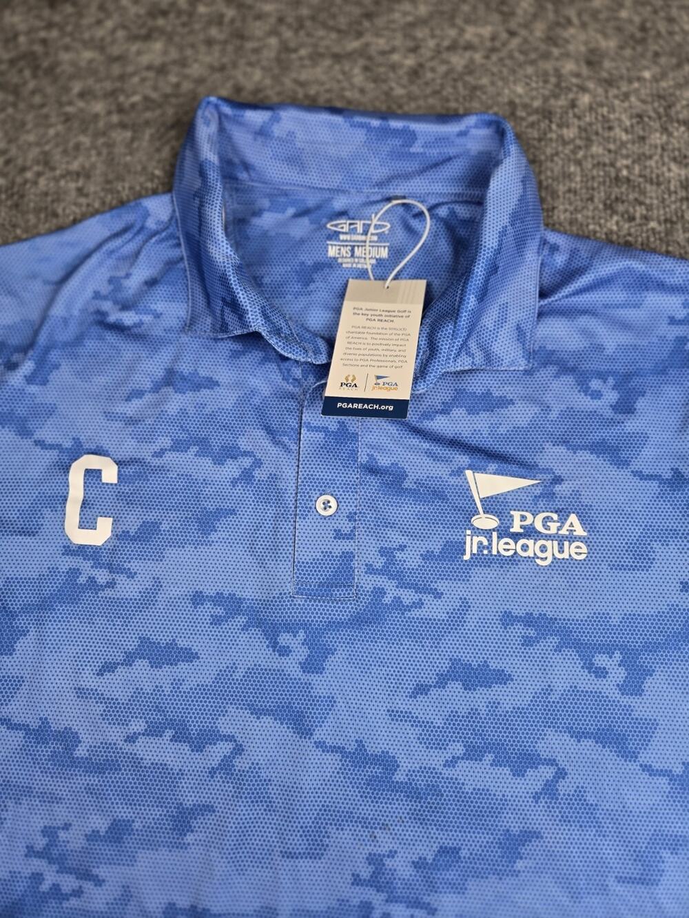 PGA Captains Golf Performance Polo AOP Mens Med Jr League Garb Blue NWT #958